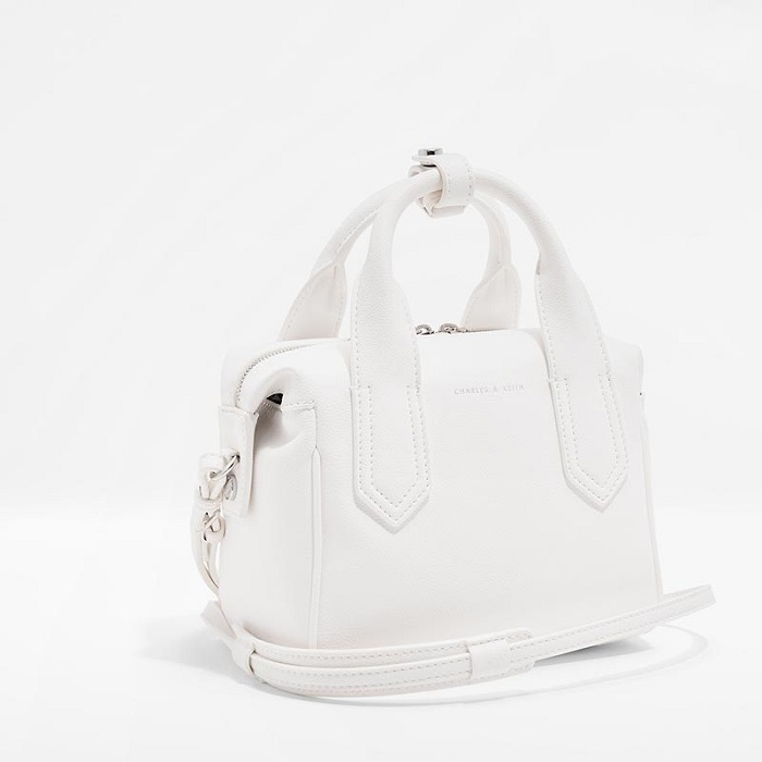 SAG6169 White Charles & Keith Soft Leather Bowling Bag