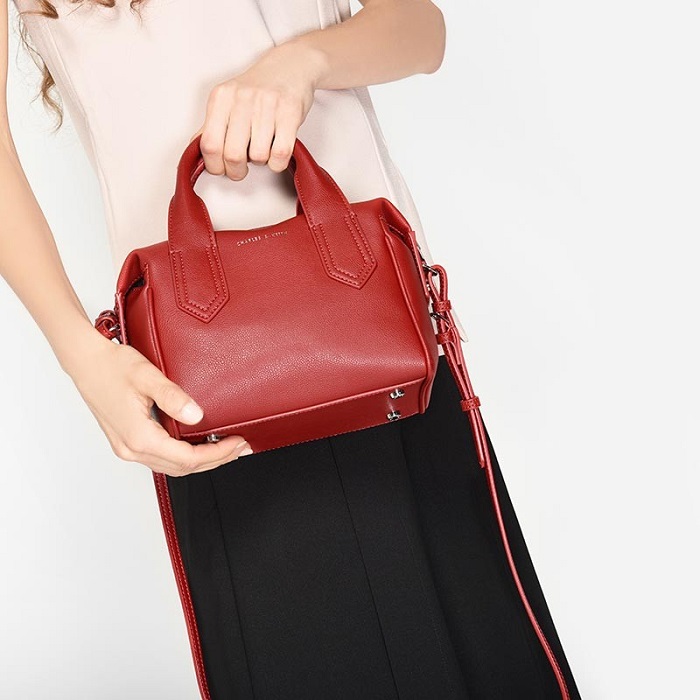 SAG6169 Red Charles & Keith Soft Leather Bowling Bag