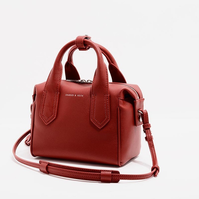 SAG6169 Red Charles & Keith Soft Leather Bowling Bag